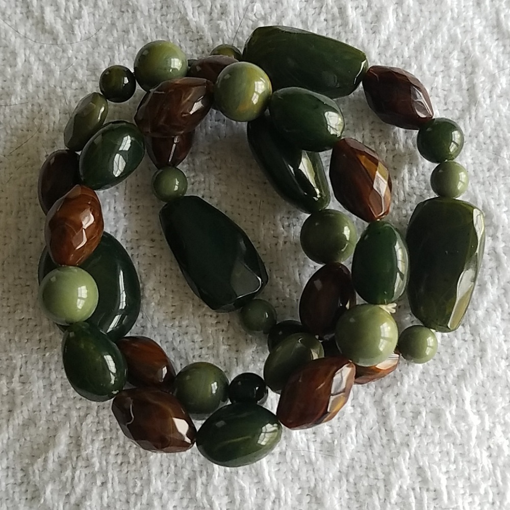 Green and brown beaded bracelets